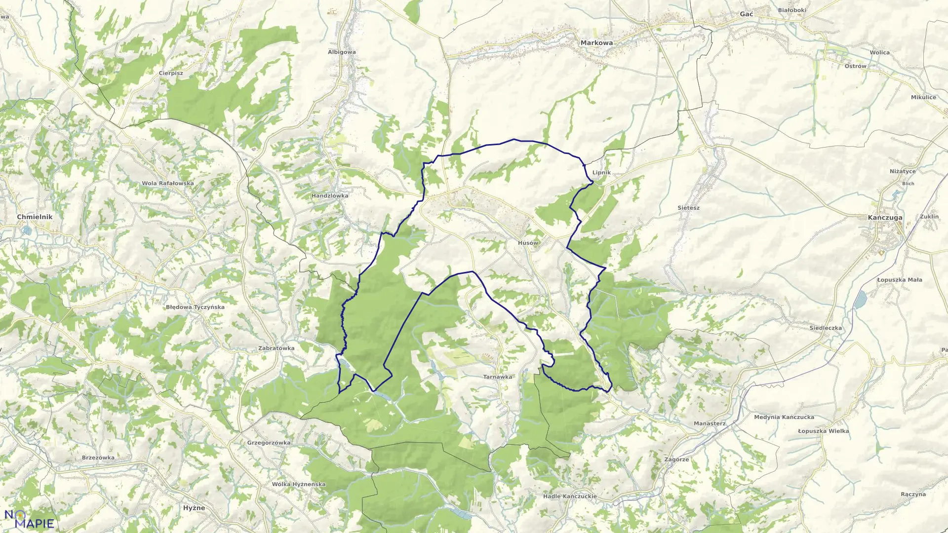 Mapa obrębu Husów w gminie Markowa
