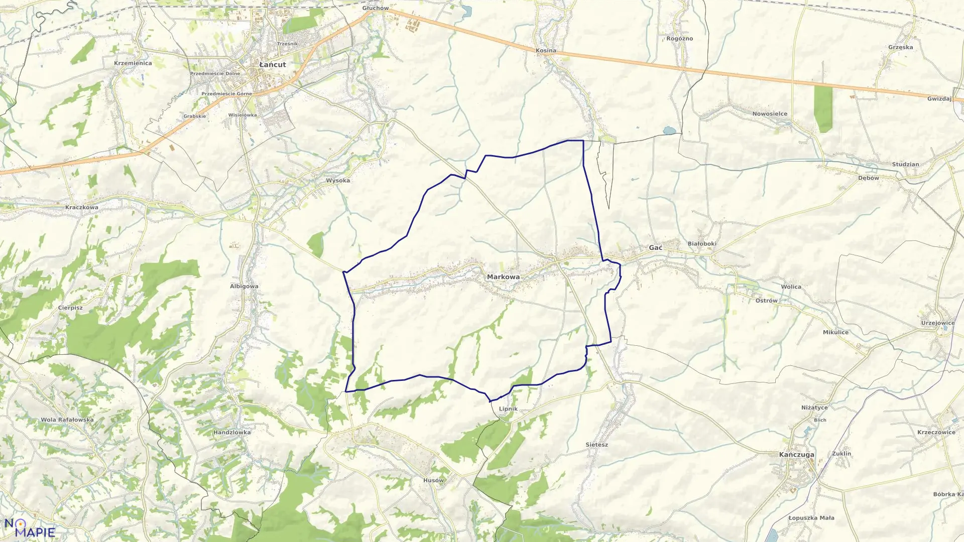 Mapa obrębu Markowa w gminie Markowa